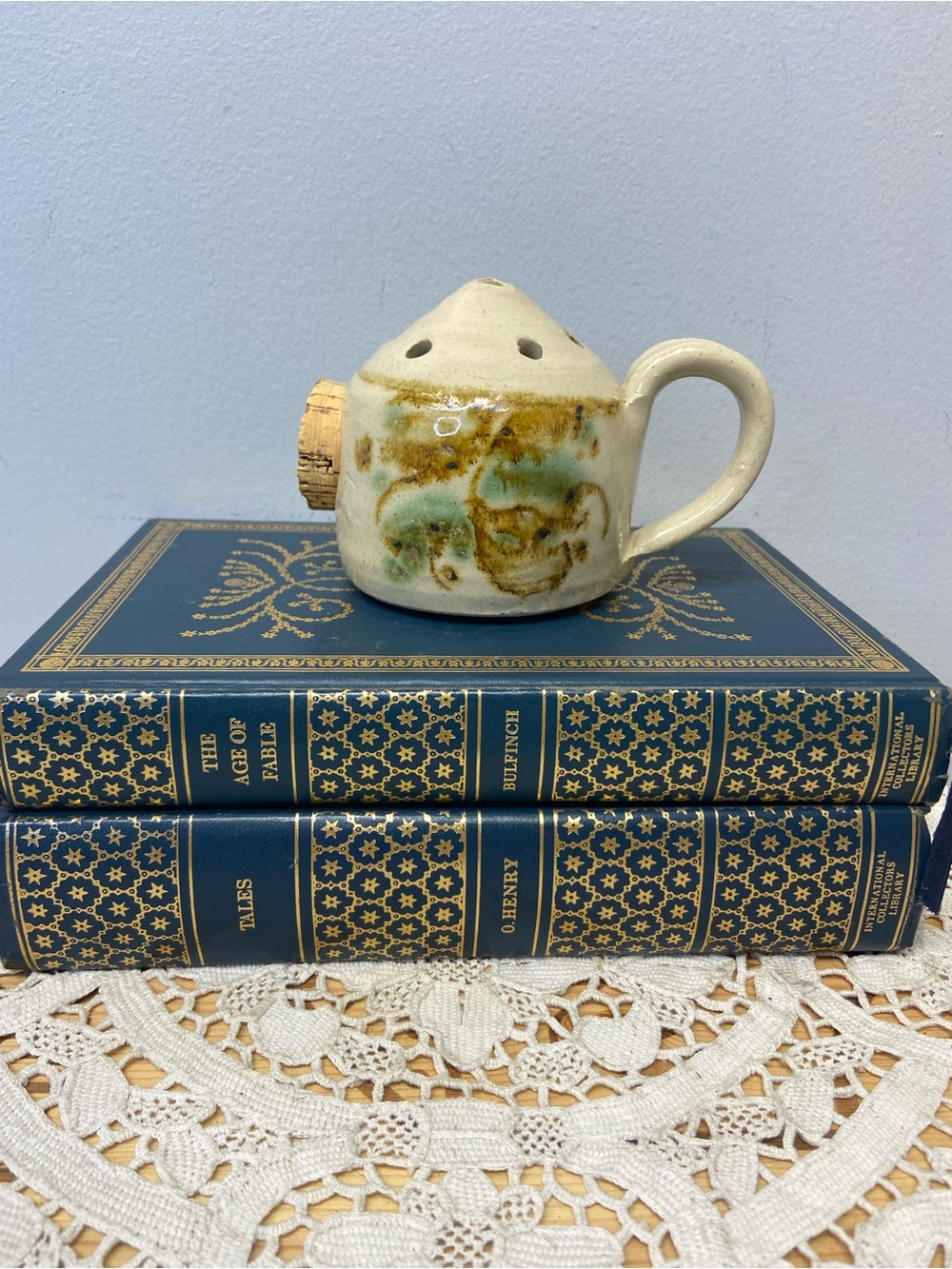 Studio Pottery Ceramic Parmesan Cheese Shaker with Cork Stopper, Artist Signed